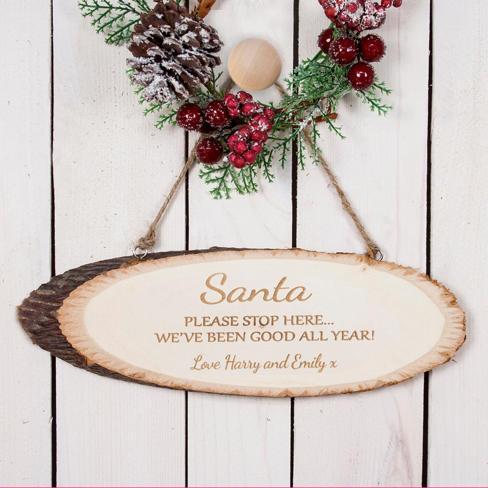 Personalised Santa Please Stop Here Wooden Sign