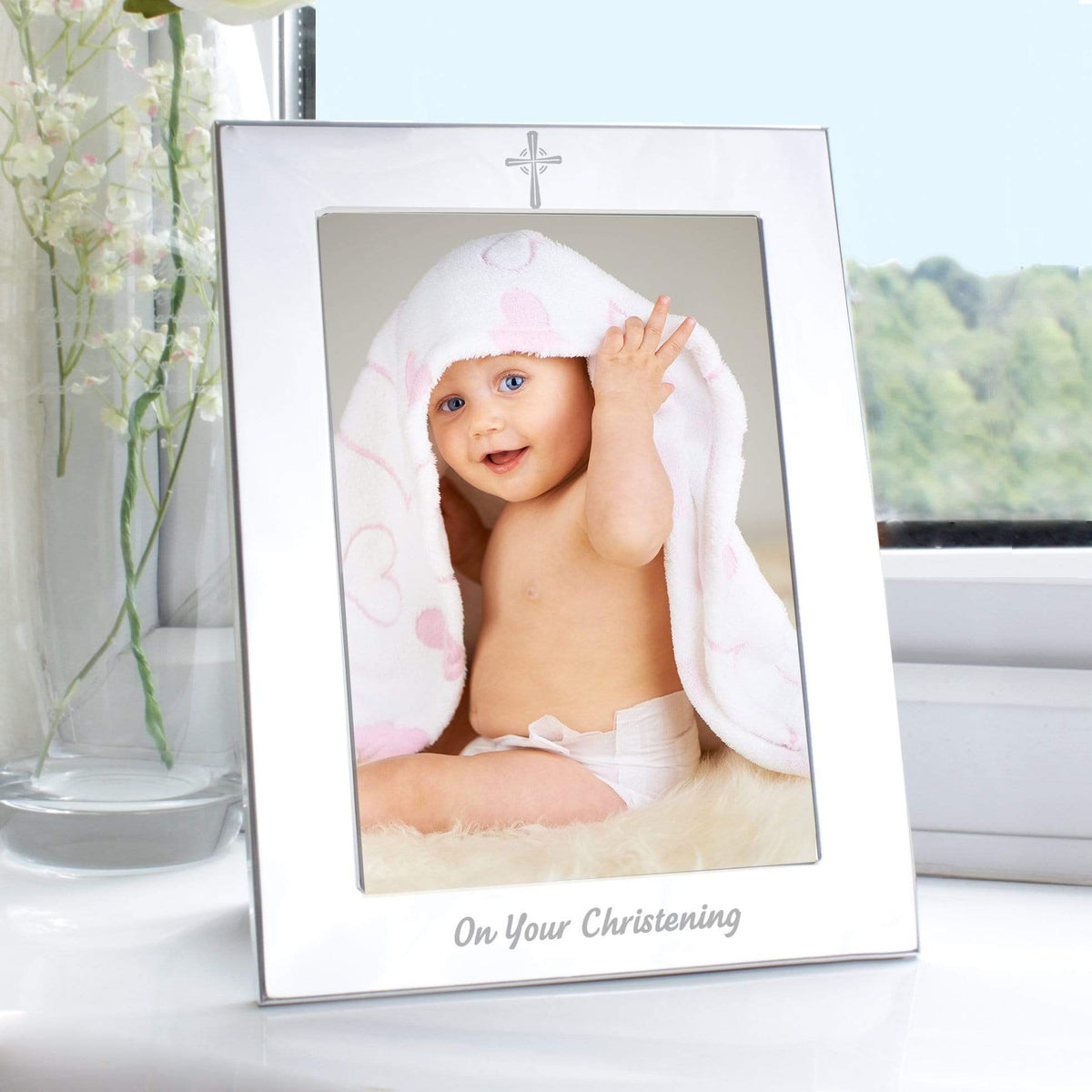 Personalised Memento Photo Frames, Albums and Guestbooks Silver 5x7 Christening Photo Frame