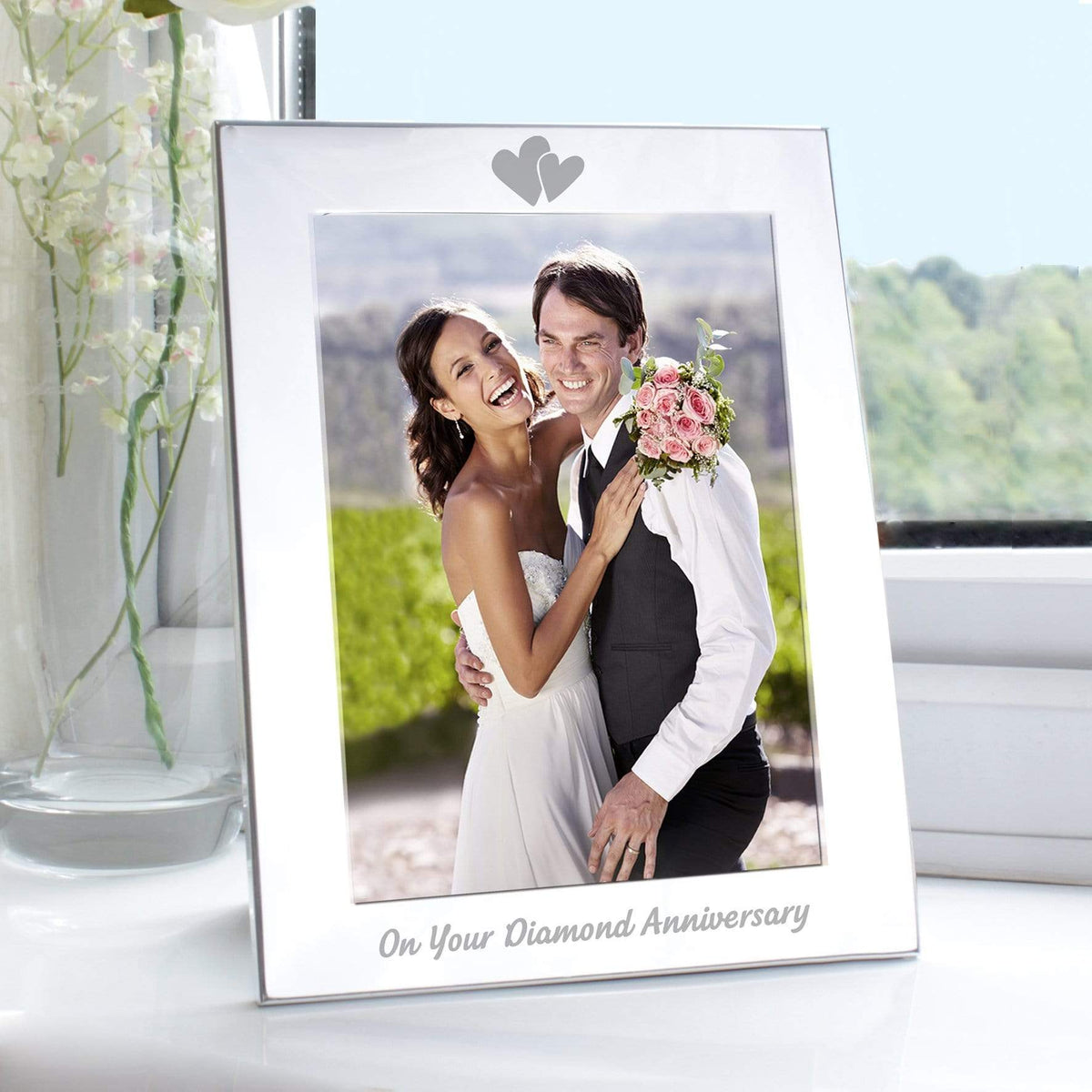 Personalised Memento Photo Frames, Albums and Guestbooks Silver 5x7 Diamond Anniversary Photo Frame