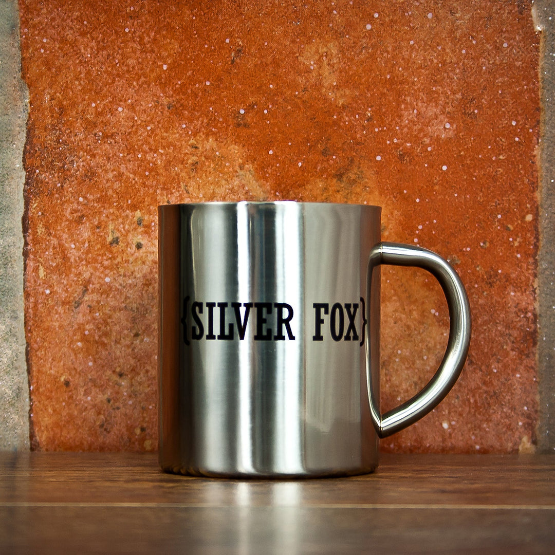 Personalised Open Personalisation with Swirl Brackets Silver Outdoor Mug