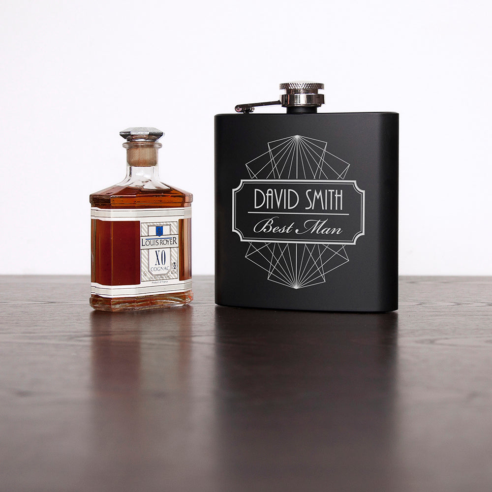 Personalised Thank You For Being My Best Man Black Matte Hip Flask