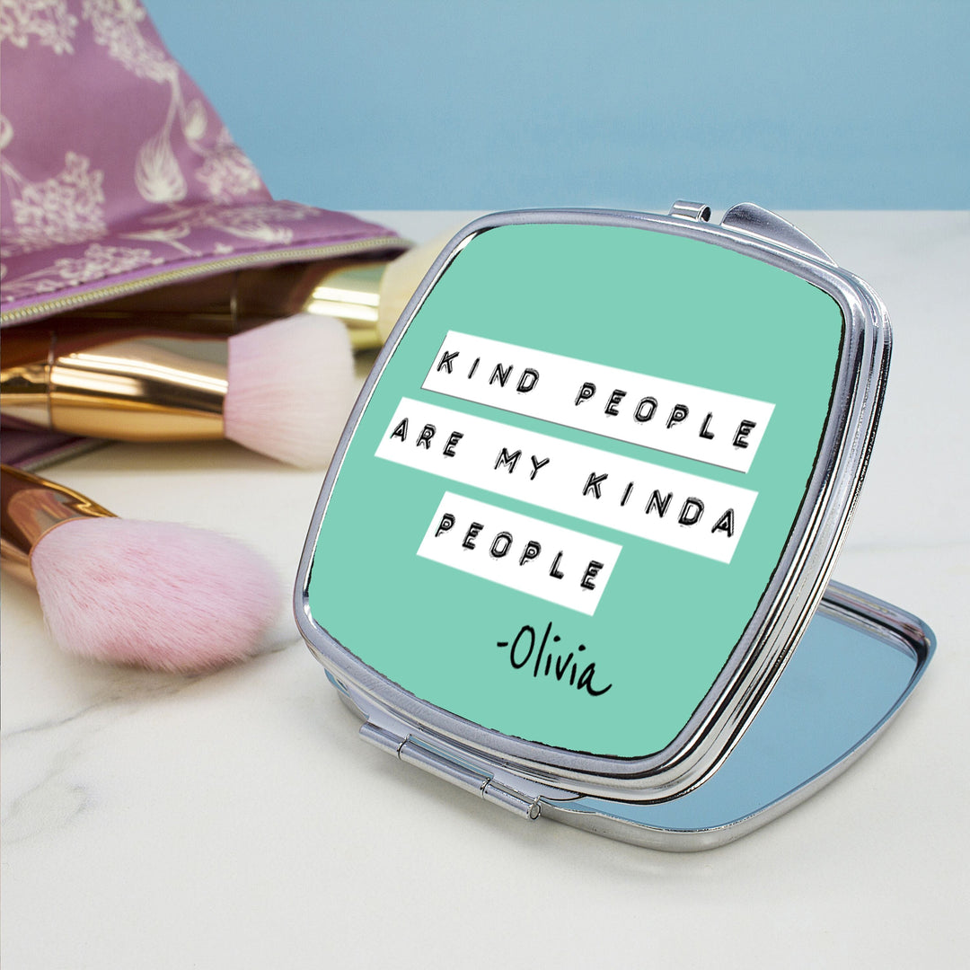 Personalised Kind People (Green) Square Compact Mirror