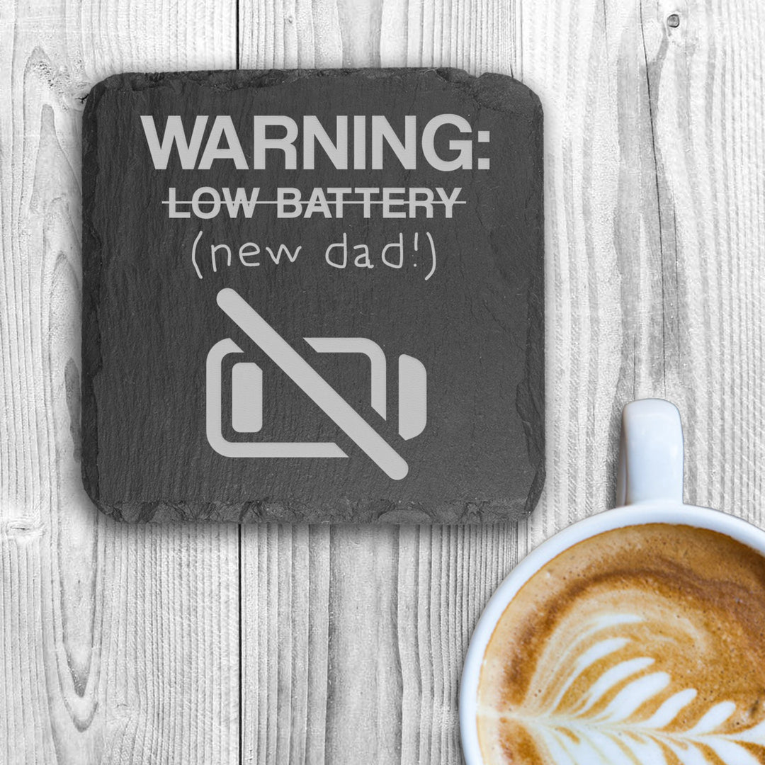 Warning: New Dad Square Slate Keepsake (Non Gift)