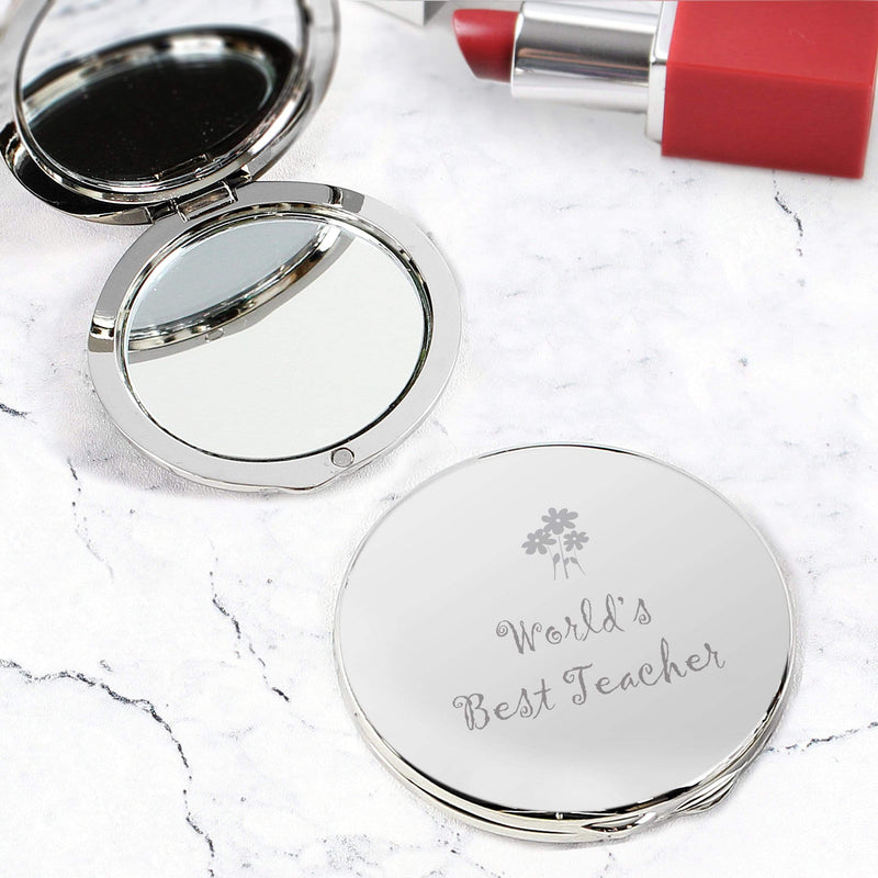 Personalised Memento Keepsakes Worlds Best Teacher Round Compact Mirror