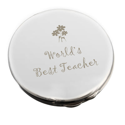 Personalised Memento Keepsakes Worlds Best Teacher Round Compact Mirror