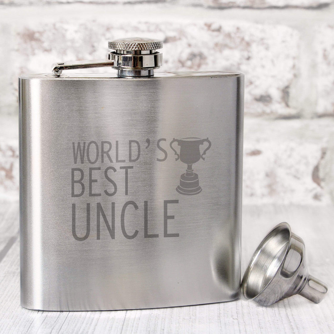 Personalised Memento Glasses &amp; Barware Worlds Best Uncle Hip Flask