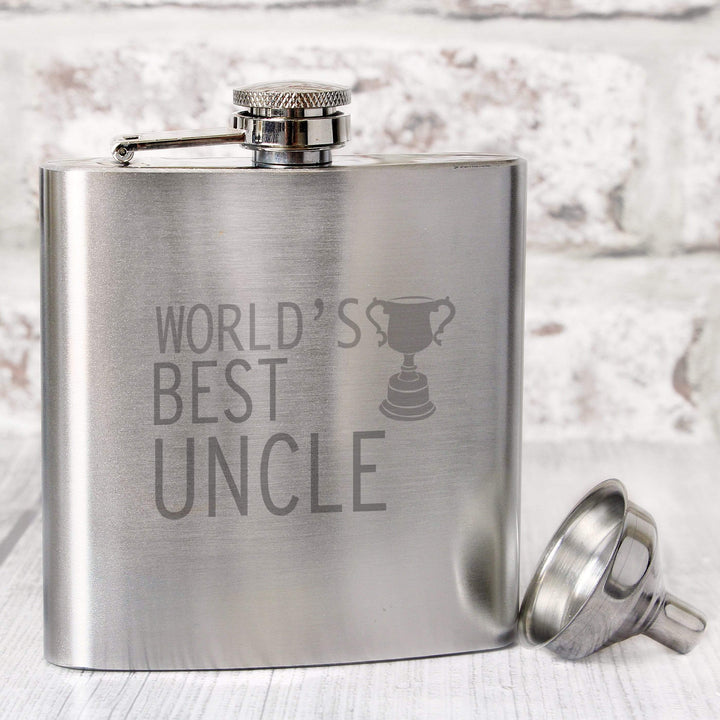 Personalised Memento Glasses &amp; Barware Worlds Best Uncle Hip Flask